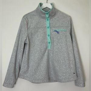 Vineyard Vines Harbor Fleece Snap Pocket Pullover Sweatshirt Pebble Gray Size L